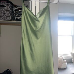 Cider Satin Slip Dress in Sage Green